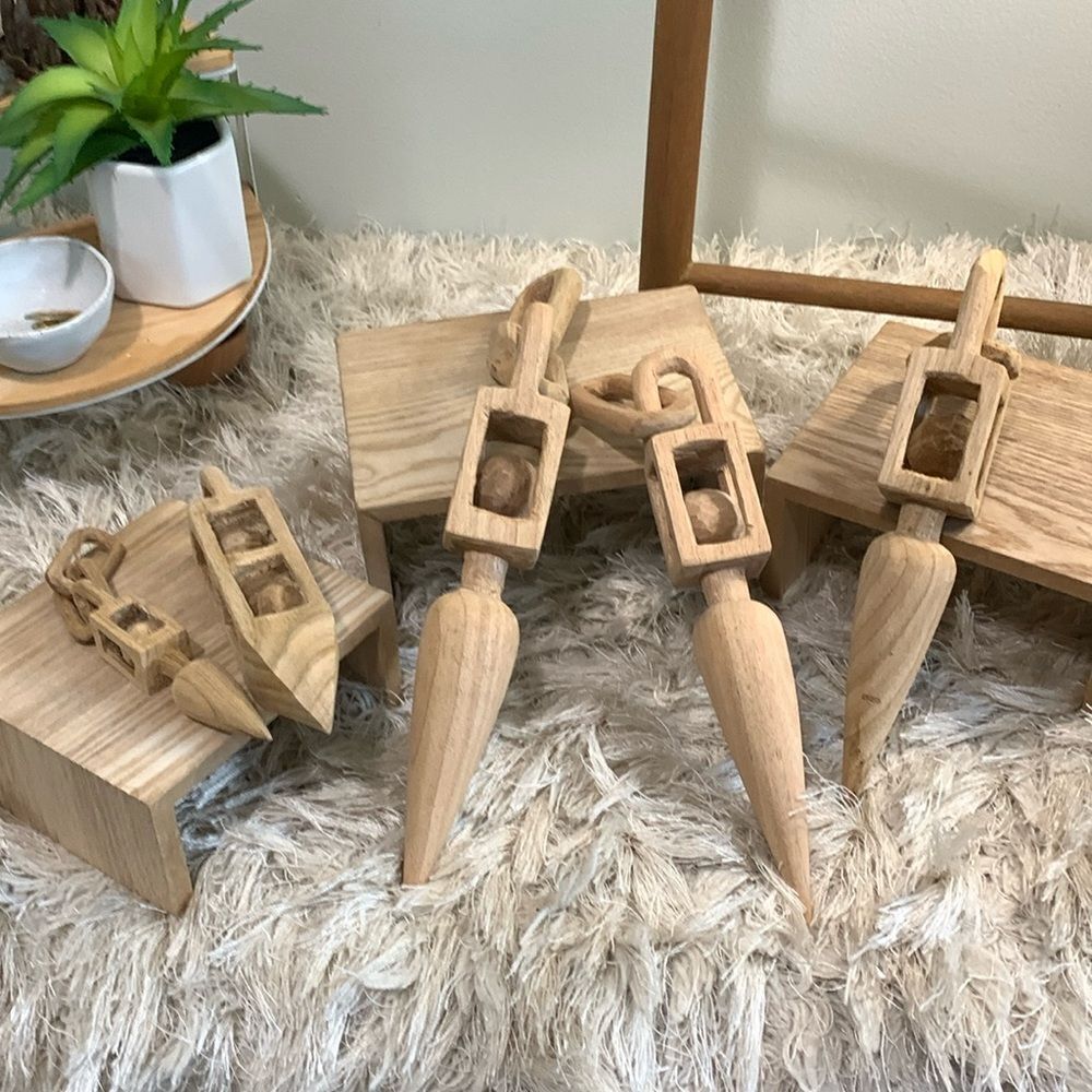 Wooden Accent Decor Pieces Bundle Of 5 Handcrafted Raw And Unfinished